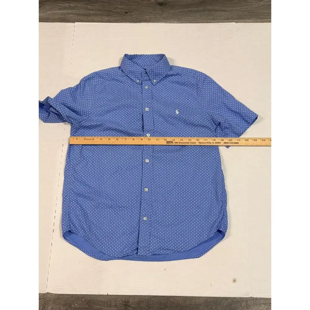 Polo Ralph Lauren Boys L 14-16 Blue Geometric Natural Stretch Button Shirt SS